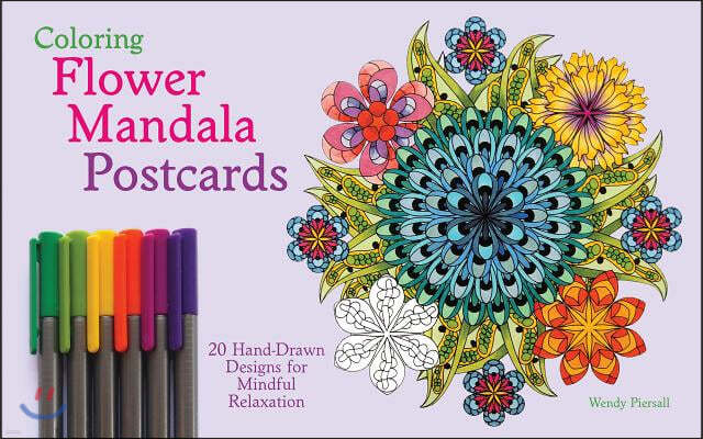 Coloring Flower Mandala Postcards: 20 Hand-Drawn Designs for Mindful Relaxation