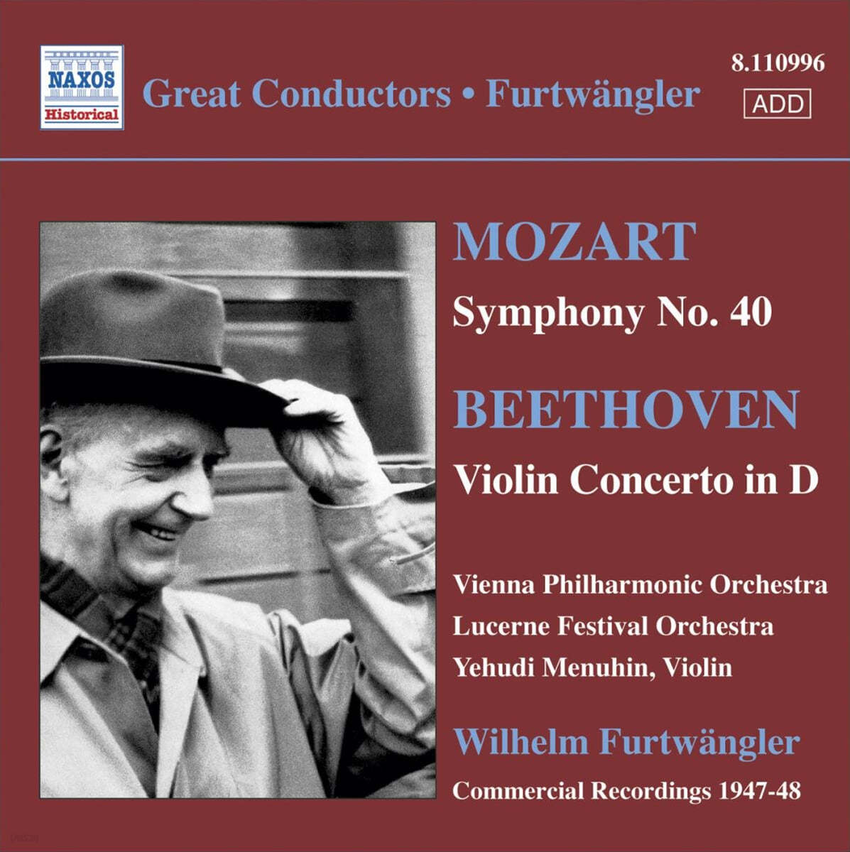 Wilhelm Furtwangler 모차르트: 교향곡 40번 / 베토벤: 바이올린 협주곡 D장조 (Mozart: Symphony K.550 / Beethoven: Violin Concerto Op.61) 