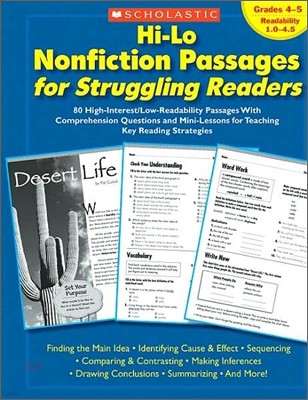 Hi-Lo Nonfiction Passages for Struggling Readers: Grades 4-5: 80 High-Interest/Low-Readability Passages with Comprehension Questions and Mini-Lessons