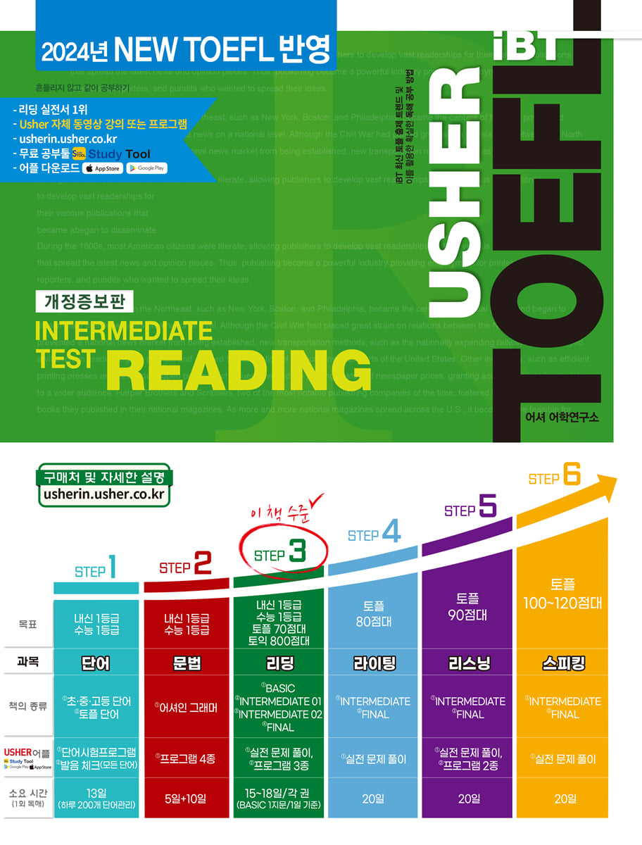 USHER iBT TOEFL INTERMEDIATE TEST READING 어셔 토플 인터미디어트 테스트 리딩