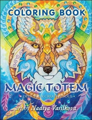 Magic totem: Coloring Book for Grown-Ups, Adult. Beautiful decorative animals, birds, flowers