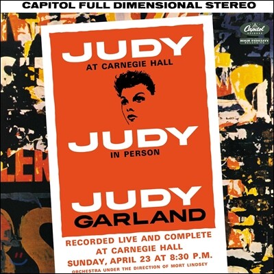 Judy Garland, Mort Lindsey — Judy Garland (주디 갈랜드) - Judy At Carnegie Hall: Judy In Person [1961년 4월 23일 카네기홀 라이브] 앨범 커버