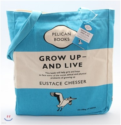 Penguin Tote Bag : Grow Up and Live (Aqua)