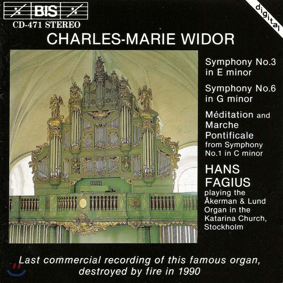 Hans Fagius 샤를-마리 비도르: 오르간 교향곡 3, 6번 외 (Charles-Marie Widor: Organ Symphonies)