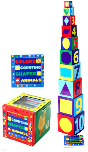Colors, Counting, Shapes, Animals Building Blocks & Board Book Set