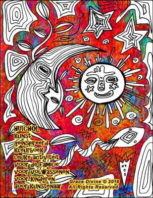 HUICHOL kunst geinspireerd kleurboek leuke activiteit voor de familie voor volwassenen voor kinderen door kunstenaar Grace Divine