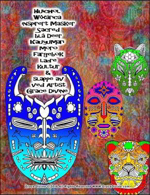 Huichol Wixarica inspirert Masker Sacred bl? Deer Kauyumari moro fargebok l?re kultur & slappe av ved Artist Grace Divine