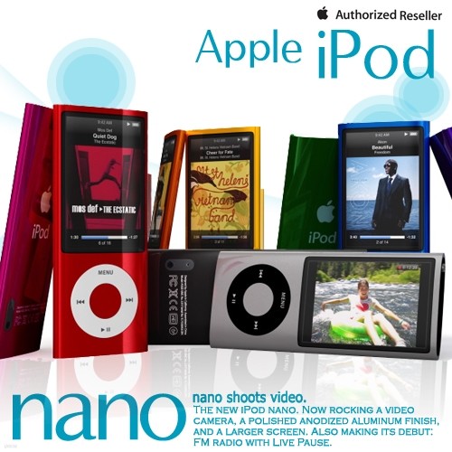 Apple 5세대 iPod nano 8G +실리콘케이스+액정필름+이어폰줄감개+다운로드쿠폰+유화제작권