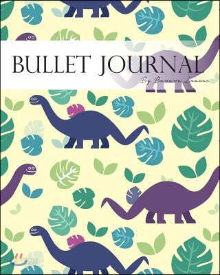 Bullet Journal Notebook, Dotted Grid, Graph Grid-Lined Paper, Large, 8x10, 150 Pages: Cute Purple Dinosaur with Leaves Soft Covers: Master Journaling