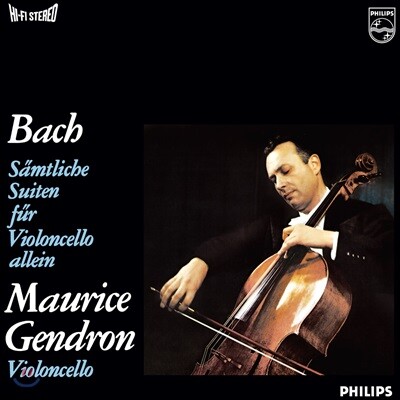 Johann Sebastian Bach — Maurice Gendron 바흐: 무반주 첼로 모음곡 전곡집 - 모리스 장드롱 (J.S. Bach: Complete Suite for Solo Cello BWV1007-1012) 앨범 커버