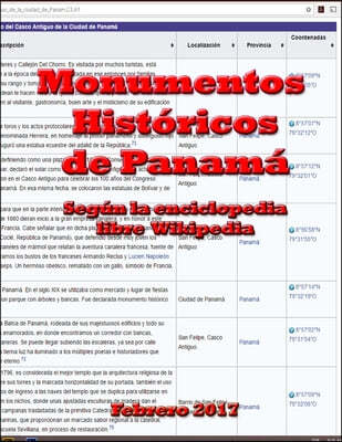 2017-02 Monumentos Históricos de Panamá: Según la enciclopedia libre Wikipedia