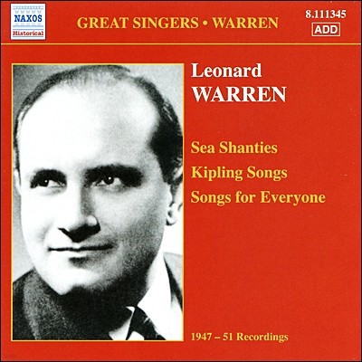 레너드 워렌이 부르는 가곡 모음 (Leonard Warren - Songs: 1947-51 Recordings)