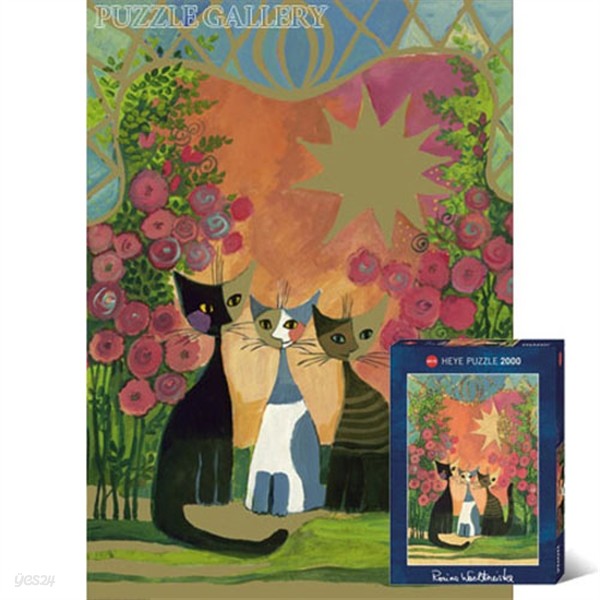 2000조각 직소퍼즐▶ 장미꽃밭아래 고양이들 [부분금장] (HE29721)