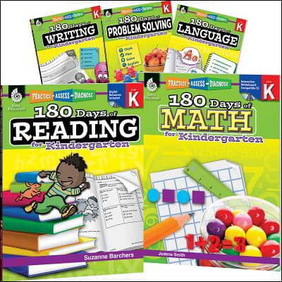 180 Days(tm) Reading, High-Frequency Words, Math, Problem Solving, Writing, & Language for Grade K: 6-Book Set: Practice, Assess, Diagnose