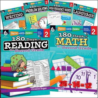 180 Days(r) Reading, High-Frequency Words, Math, Problem Solving, Writing, & Language for Grade 2: 6-Book Set: Practice, Assess, Diagnose