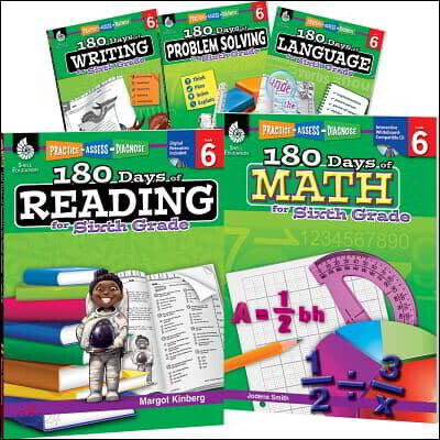 180 Days(r) Reading, Math, Problem Solving, Writing, & Language for Grade 6: 5-Book Set: Practice, Assess, Diagnose