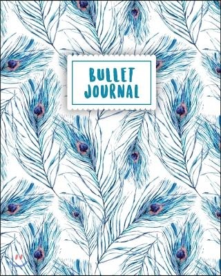 Bullet Journal: Blue Peacock Feather - 150 Dot Grid Pages (Size 8x10 Inches) - With Bullet Journal Sample Ideas