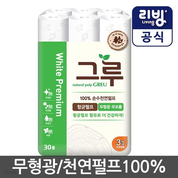 100%천연펄프 그루 프리미엄 화이트 화장지 30롤