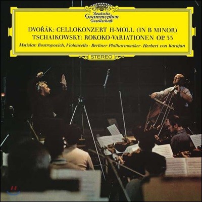Berliner Philharmoniker,Mstislav Rostropovich,Herbert von Karajan,Piotr I. Tchaikovsky,Antonin Dvorak — Mstislav Rostropovich 드보르작: 첼로 협주곡 / 차이코프스키: 로코코 변주곡 - 로스트로포비치, 카라얀 앨범 커버
