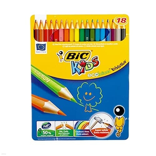 bic 키즈 에볼루션 색연필 틴케이스 18색