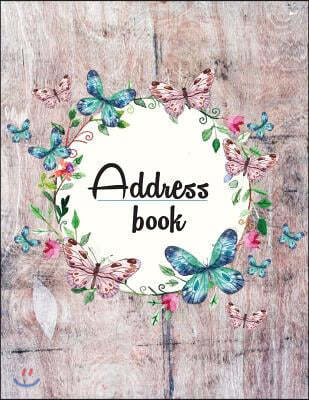 Address Book: Large Print - My Address Book(floral and Wooden Style Design) - 8.5x11 Alphabetical with Tabs - For Record Contact, Ad