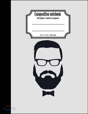 Composition notebook graph ruled paper 8.5 x 11 200 page 4x4 grid per inch, Black grey cool man in beard: Large composition book journal for school st