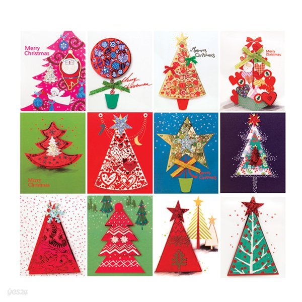 FS513 Set(12종) 크리스마스카드,트리카드,산타카드,성탄절,미니카드,루돌프,카드