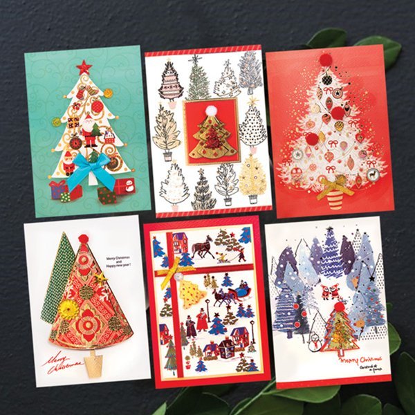 FS1026 Set(6종) 크리스마스카드,트리카드,산타카드,성탄절,미니카드,루돌프,카드