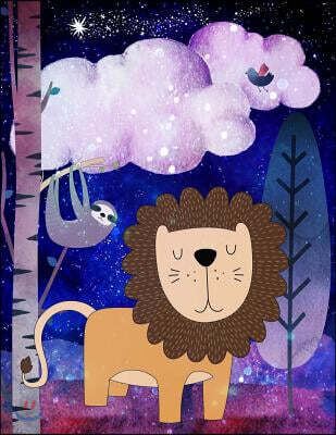 Big Fat Journal Notebook for Animal Lovers Lion and Sloth in Starry Night: 300 Plus Pages, Jumbo Sized Plain, Blank Unlined Journal Notebook for Journ