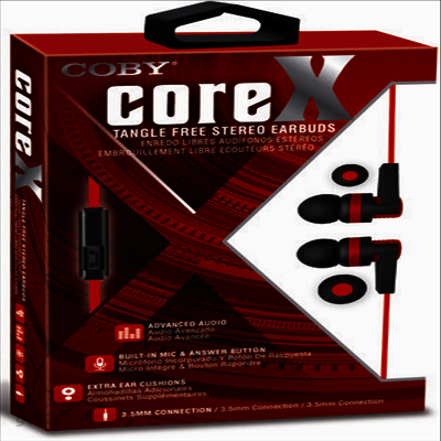 Coby - Coby Cve-142-Red Core X Tangle Free Plastic Earbud
