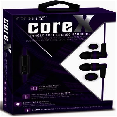 Coby - Coby Cve-142-Prp Core X Tangle Free Plastic Earbud