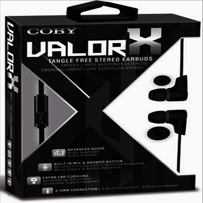 Coby - Coby Cve-143-Blk Valor X Tangle Free Plastic Earbu