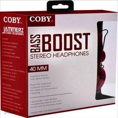 Coby - Coby Cvh-802-Red Bass Boost Stereo Headphones W/Mi
