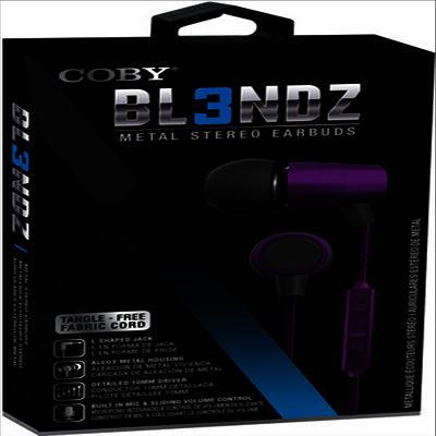 Coby - Coby Cvpe-09-Prp Bl3ndz Metal Tangle Free Earbuds