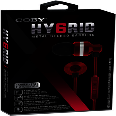 Coby - Coby Cvpe-05-Red Hy6rid Metal Tangle Free Earbuds