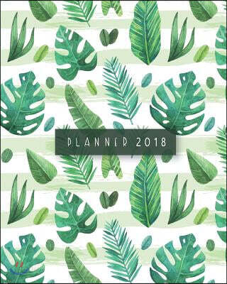2018 Monthly and Daily Planner: Palm Leaves Design and Inside Has Graph Paper Calendar Schedule Organizer and Journal Notebook for Passion/Goal Settin