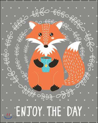 Bullet Journal Notebook Cute Fox Drinking Tea - Enjoy the Day 4: 172 Numbered Pages with 160 Dot Grid Pages, 6 Index Pages and 2 Key Pages in Large 8