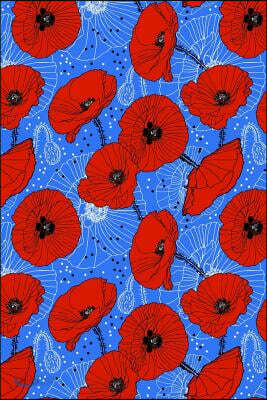 Journal Notebook Red Poppies on Blue: 110 Page Lined and Numbered Journal with Index Pages in Portable 6 X 9 Size, Perfect for Writing, Taking Notes,