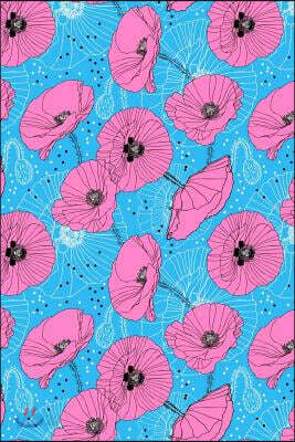 Journal Notebook Pink Poppies on Blue: 110 Page Lined and Numbered Journal with Index Pages in Portable 6 X 9 Size, Perfect for Writing, Taking Notes,