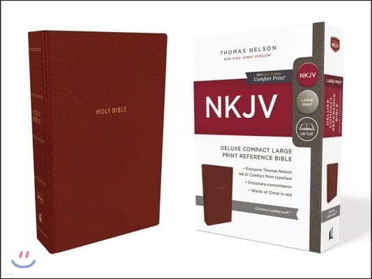 NKJV, Deluxe Reference Bible, Compact Large Print, Imitation Leather, Red, Red Letter Edition, Comfort Print