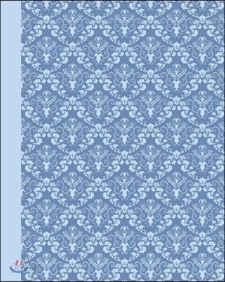 Sketch Journal: Damask (Light Blue) 8x10 - Pages Are Lined on the Bottom Third with Blank Space on Top