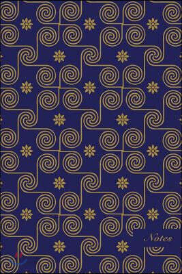 Notes: 6x9 Unruled Blank Notebook Golden Round Spiral Vortex Line Flower Seamless Pattern Cover. Matte Softcover Note Book Jo