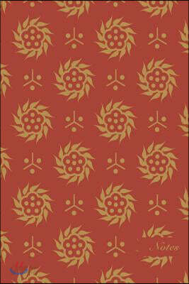 Notes: 6x9 Blank Lined Page Notebook Oriental Red Golden Spiral Cross Flower Seamless Pattern Cover. Matte Softcover Ruled No