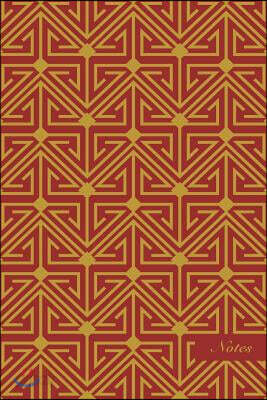 Notes: 6"x9" Blank Lined Page Notebook Oriental Golden Red Triangle Spiral Cross Frame Line Seamless Pattern Cover. Matte Sof