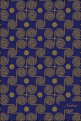 Notes: 6x9 Blank Lined Page Notebook Ancient Golden Spiral Curve Cross Frame Flower Line Seamless Pattern Cover. Matte Softco
