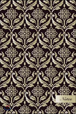 Notes: 6x9 Blank Lined Page Notebook Oriental Gradient Golden Curve Spiral Leaf Cross Flower Seamless Pattern Cover. Matte So