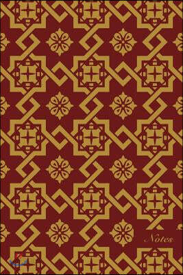 Notes: 6x9 Blank Lined Page Notebook Oriental Golden Red Spiral Star Polygon Geometry Cross Frame Line Flower Seamless Patter