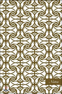 Notes: 6x9 Unruled Blank Notebook Golden Curve Spiral Vortex Flower Frame Line Seamless Pattern Cover. Matte Softcover Note B