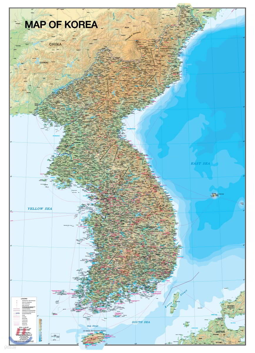 Map of Korea-대한민국 영문지세 (코팅 원지-부착용)