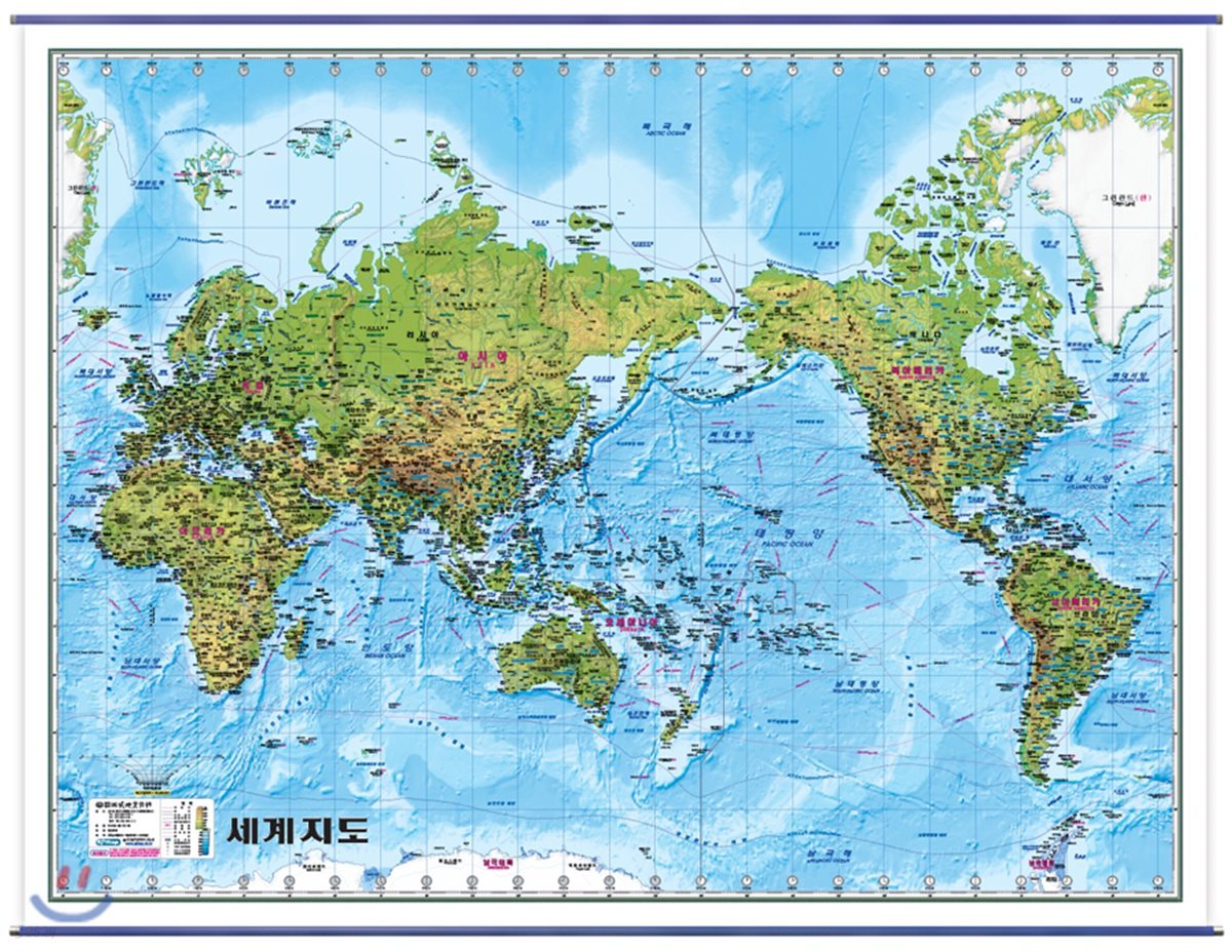 세계지도-한글지세 (코팅 표구-걸이용)